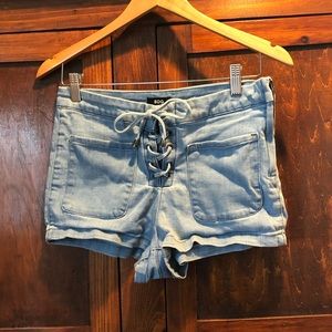 LACE UP DENIM SHORTS